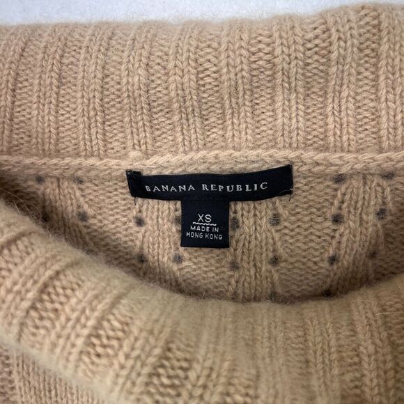 Vtg Banana Republic Sweater XS Tan Y2K Off Shoulder Angora Blend Cable Knit Soft - Picture 3 of 10